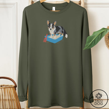 Cardigan Welsh Corgi Litter Box Long Sleeve Tee Military Green Taco-Dog