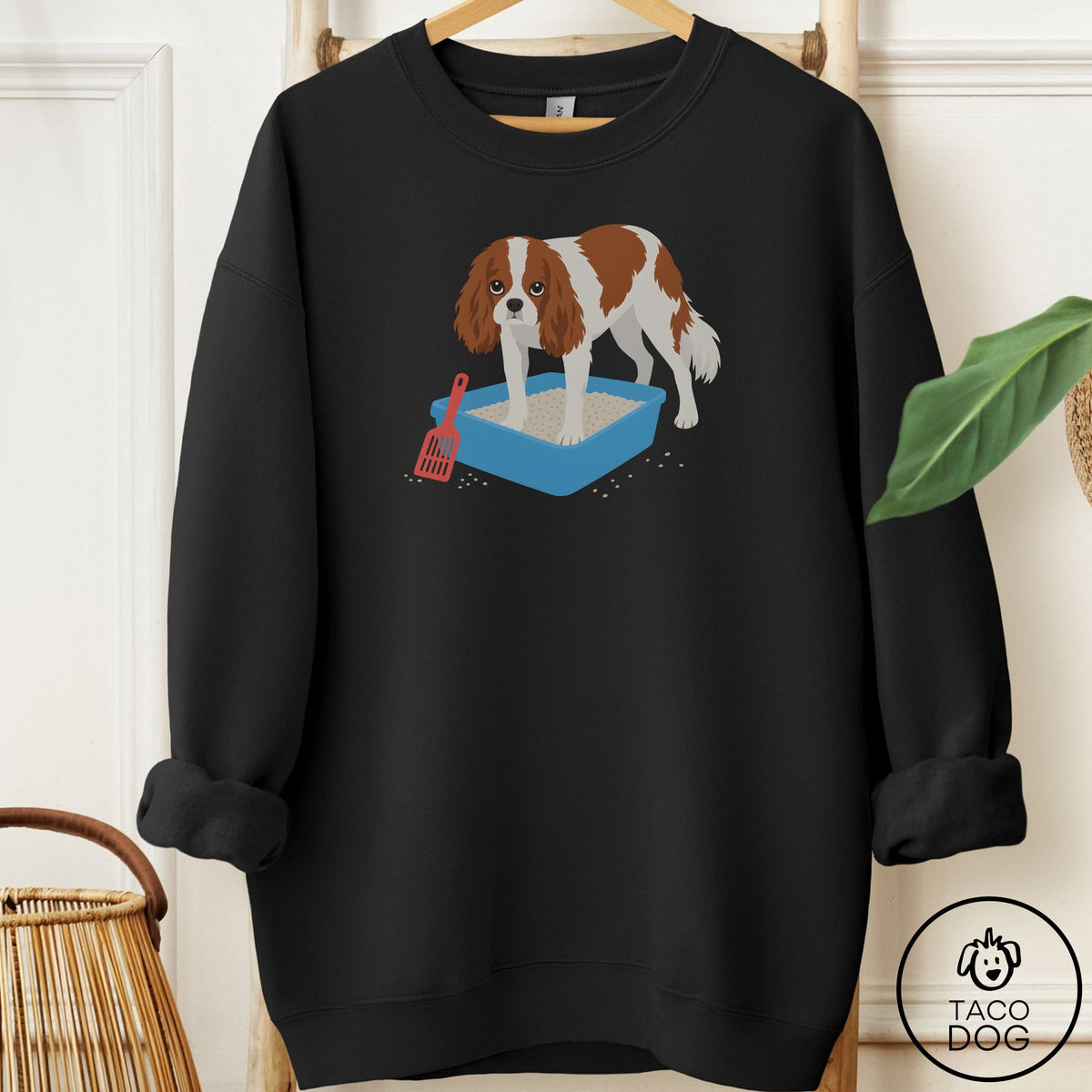 Cavalier King Charles Spaniel Litter Box Sweatshirt Black Taco-Dog