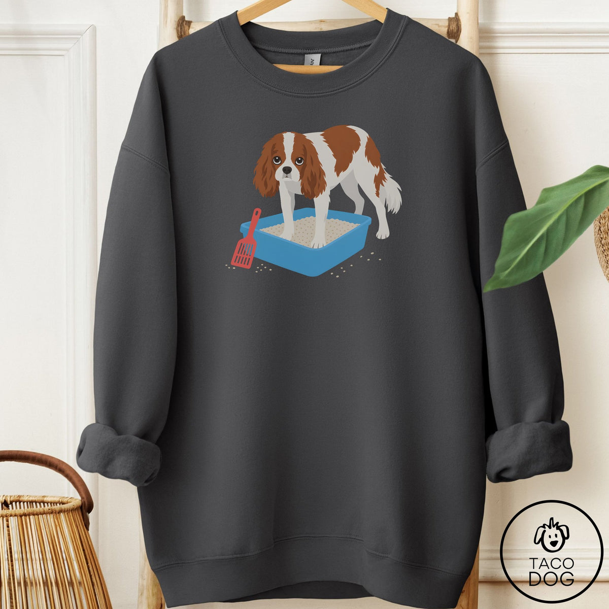Cavalier King Charles Spaniel Litter Box Sweatshirt Charcoal Taco-Dog