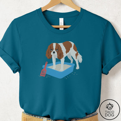 Cavalier King Charles Spaniel Litter Box T-Shirt Deep Teal Taco-Dog