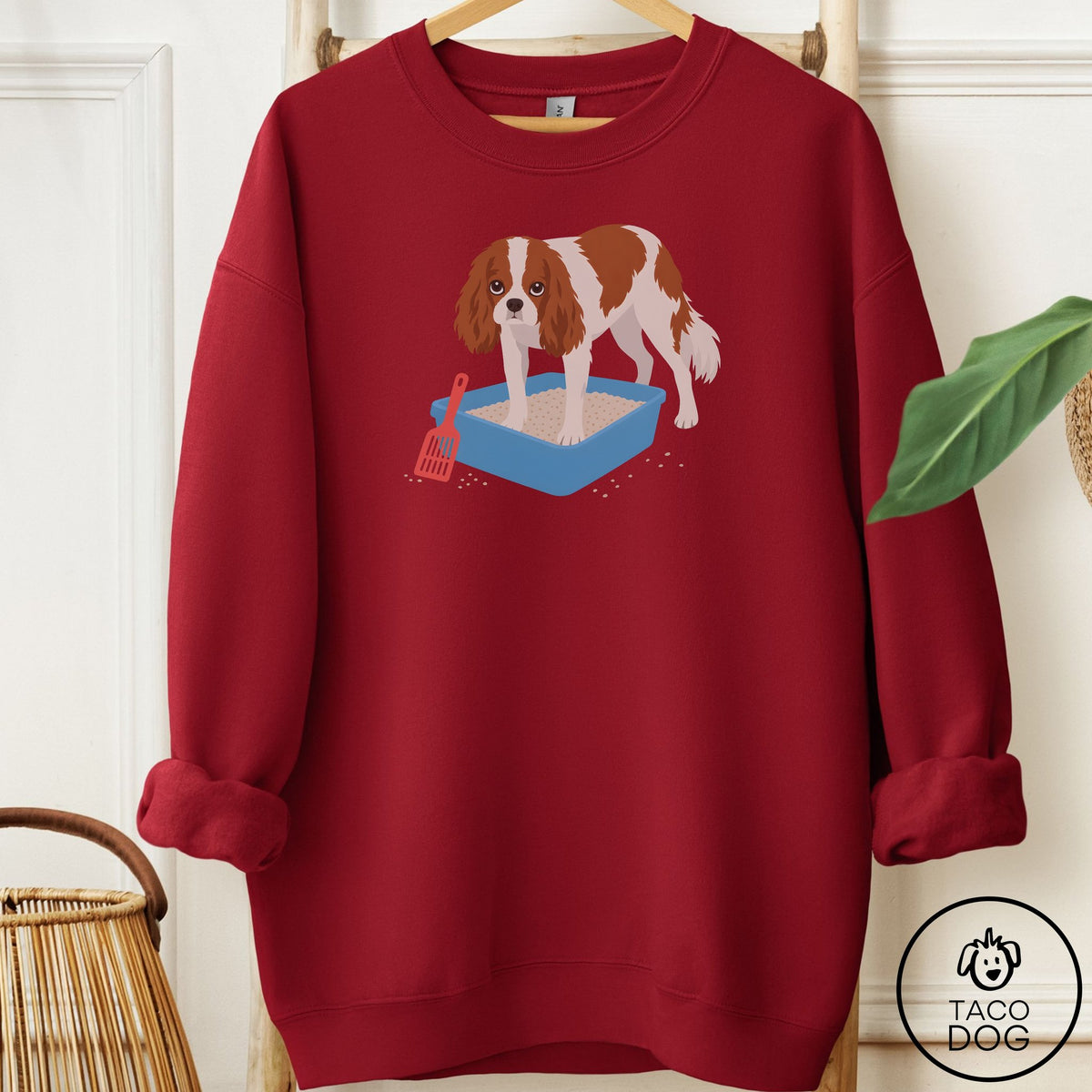 Cavalier King Charles Spaniel Litter Box Sweatshirt Garnet Taco-Dog