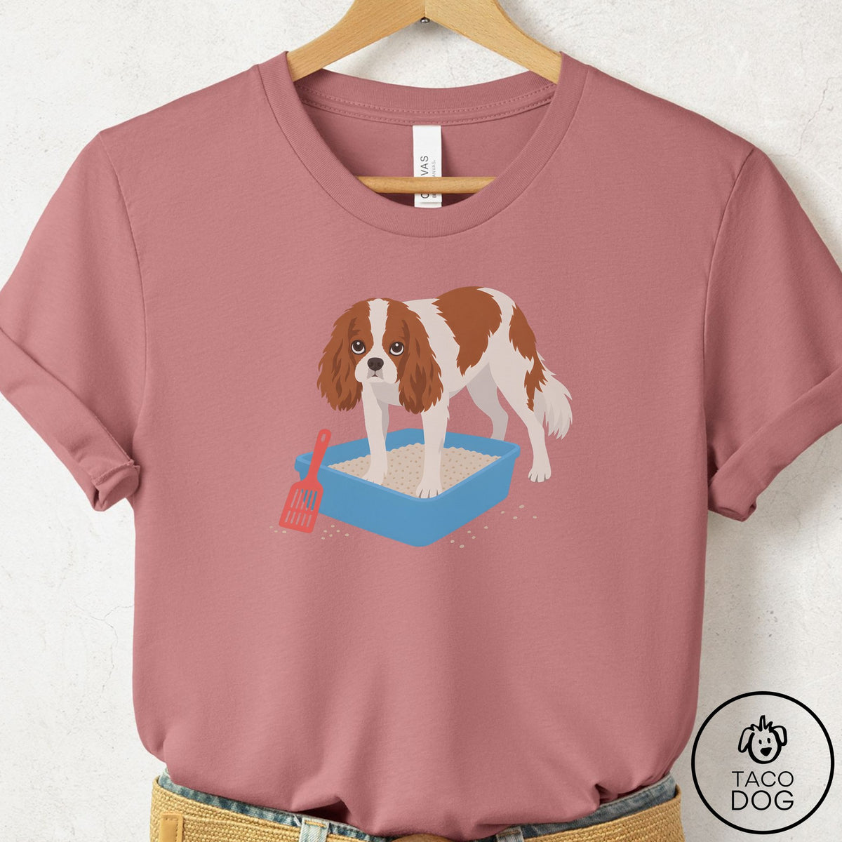 Cavalier King Charles Spaniel Litter Box T-Shirt Mauve Taco-Dog