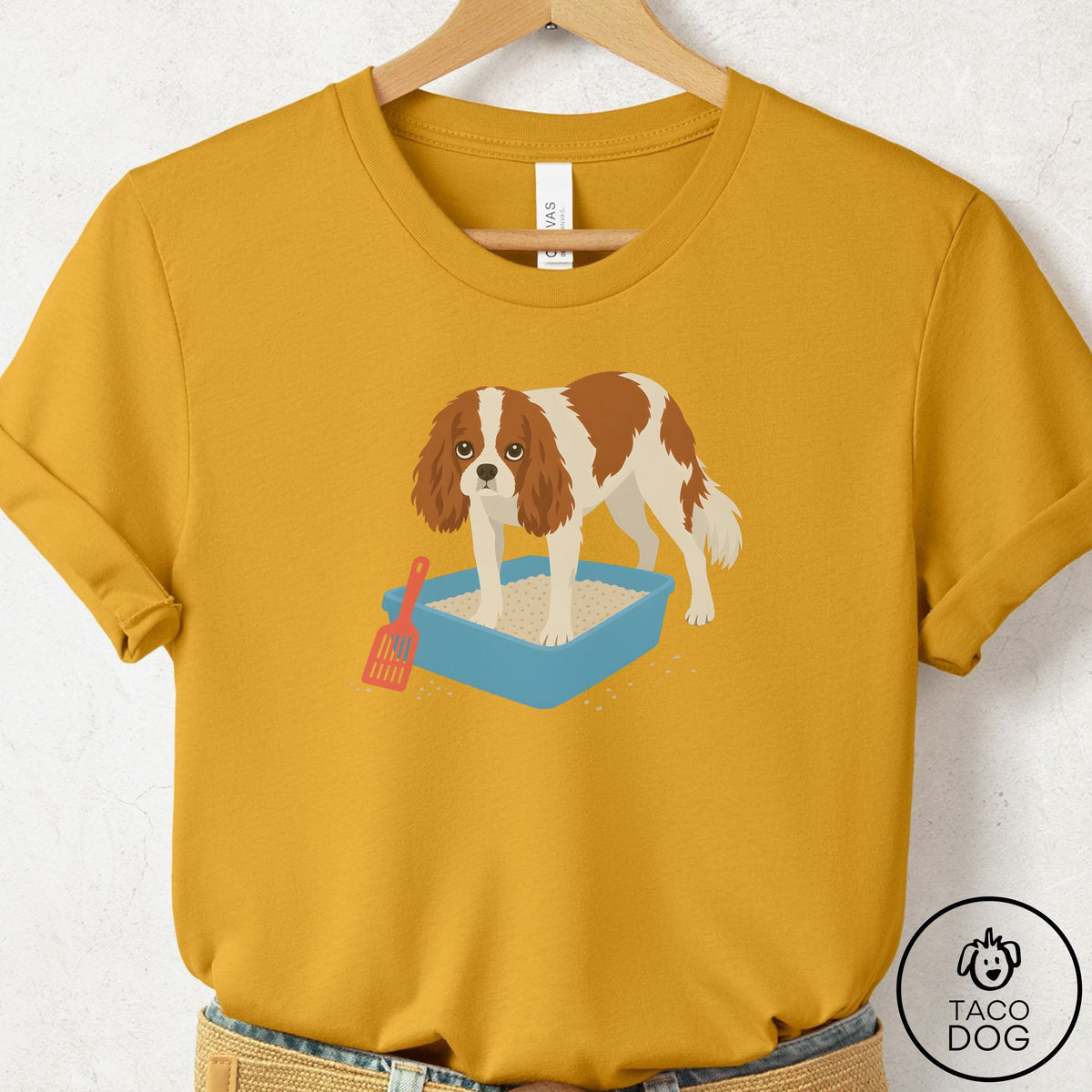 Cavalier King Charles Spaniel Litter Box T-Shirt Mustard Taco-Dog