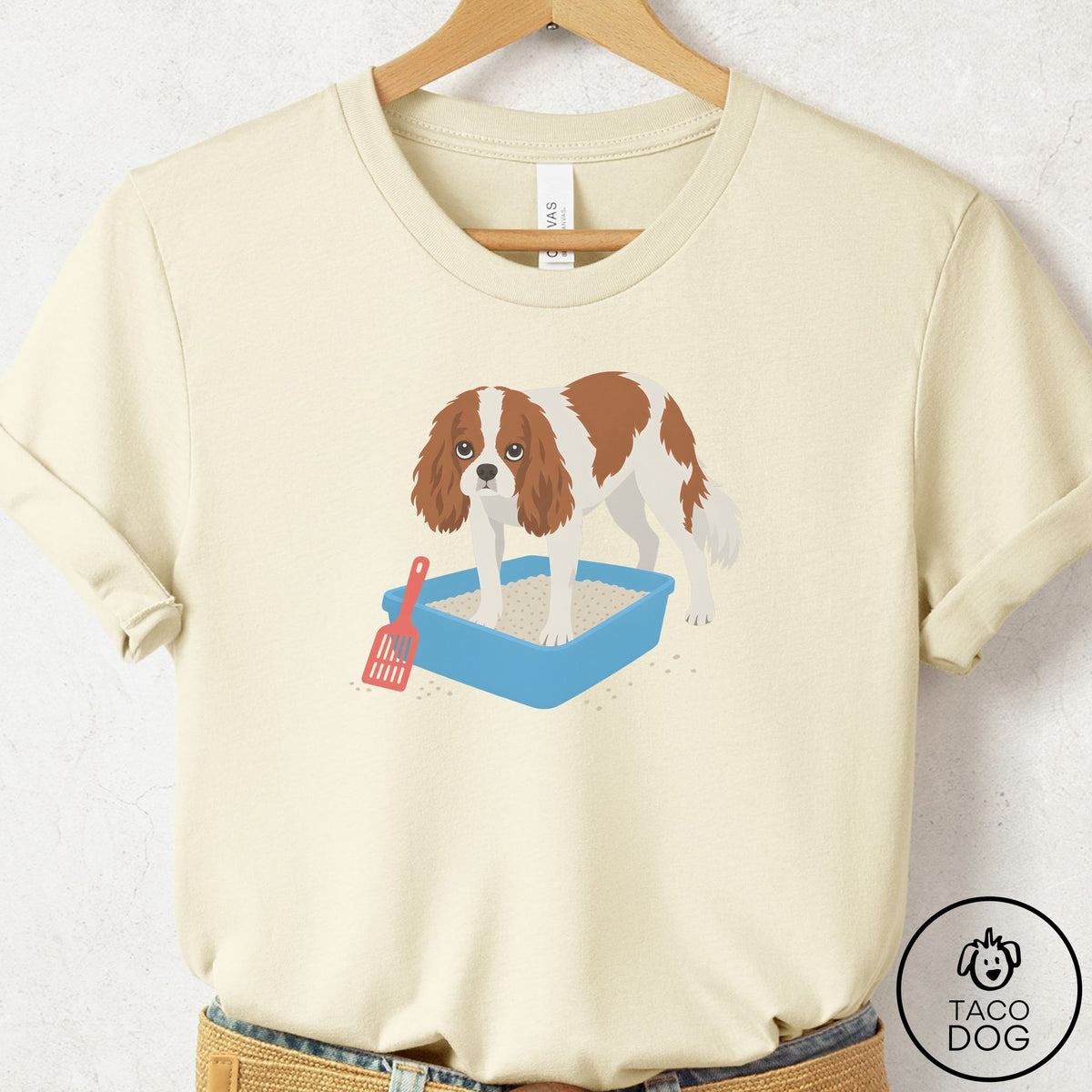 Cavalier King Charles Spaniel Litter Box T-Shirt Natural Taco-Dog