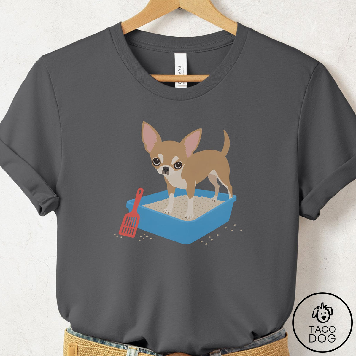 Chihuahua Litter Box T-Shirt Asphalt Taco-Dog