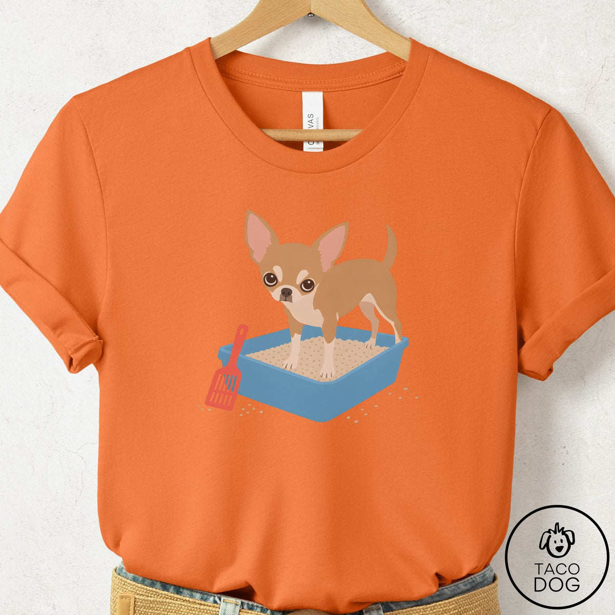 Chihuahua Litter Box T-Shirt Burnt Orange Taco-Dog