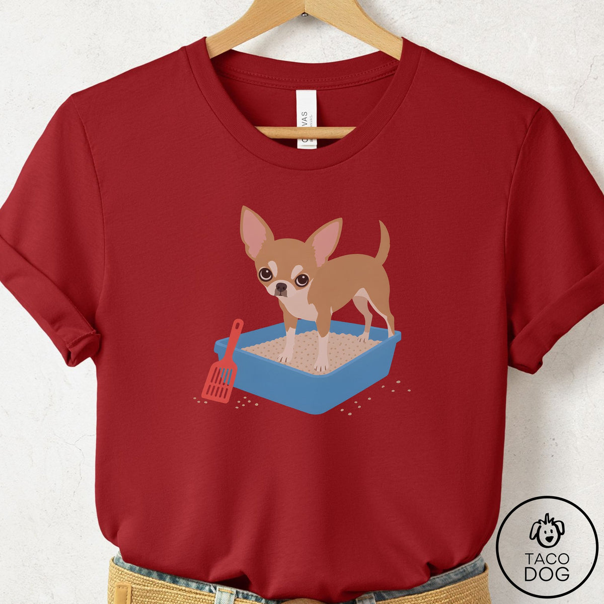 Chihuahua Litter Box T-Shirt Canvas Red Taco-Dog