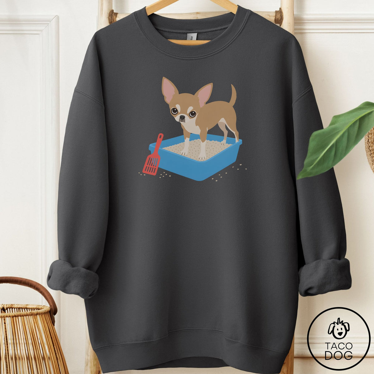 Chihuahua Litter Box Sweatshirt Charcoal Taco-Dog