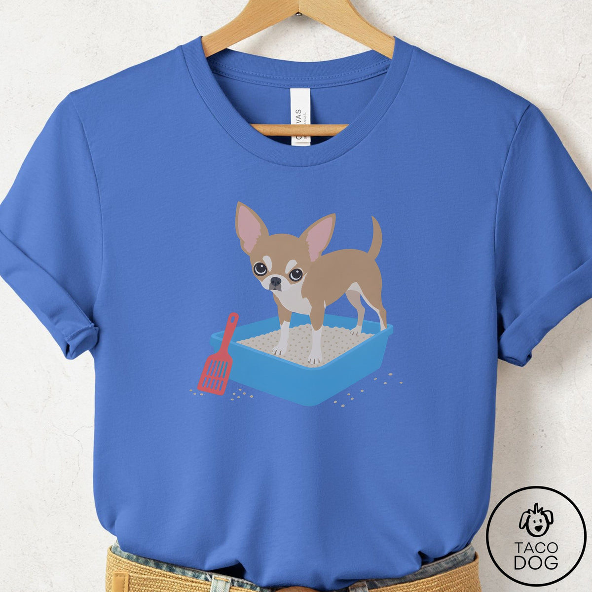 Chihuahua Litter Box T-Shirt Columbia Blue Taco-Dog