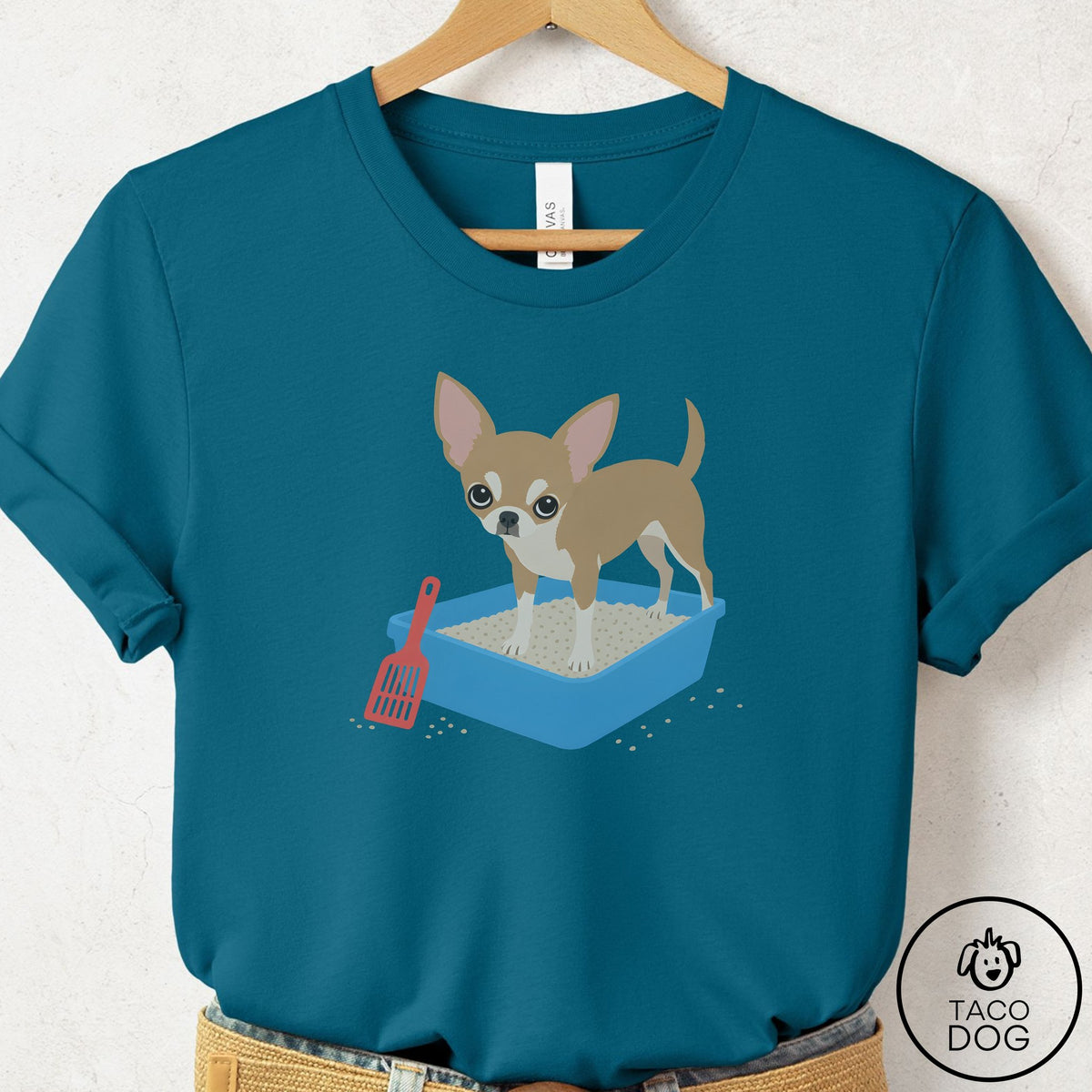 Chihuahua Litter Box T-Shirt Deep Teal Taco-Dog