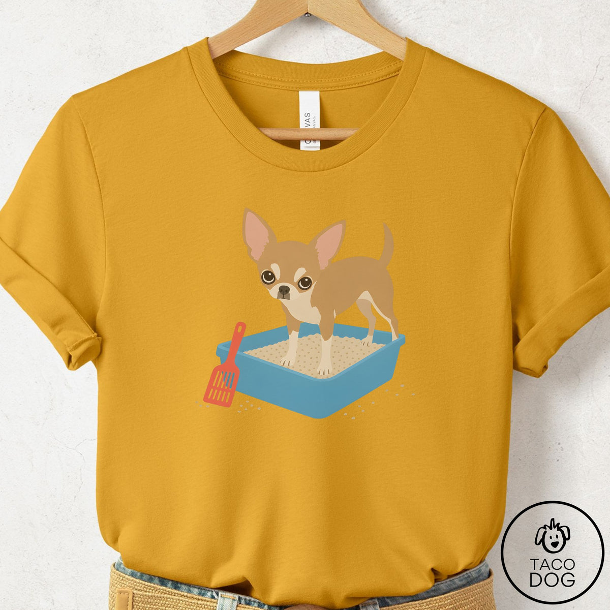 Chihuahua Litter Box T-Shirt Mustard Taco-Dog