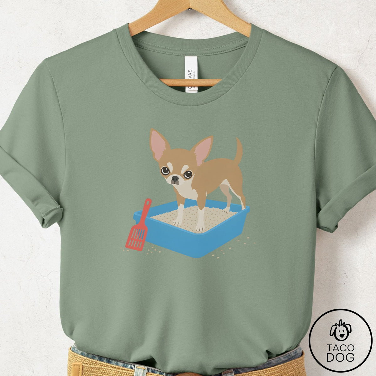Chihuahua Litter Box T-Shirt Sage Taco-Dog