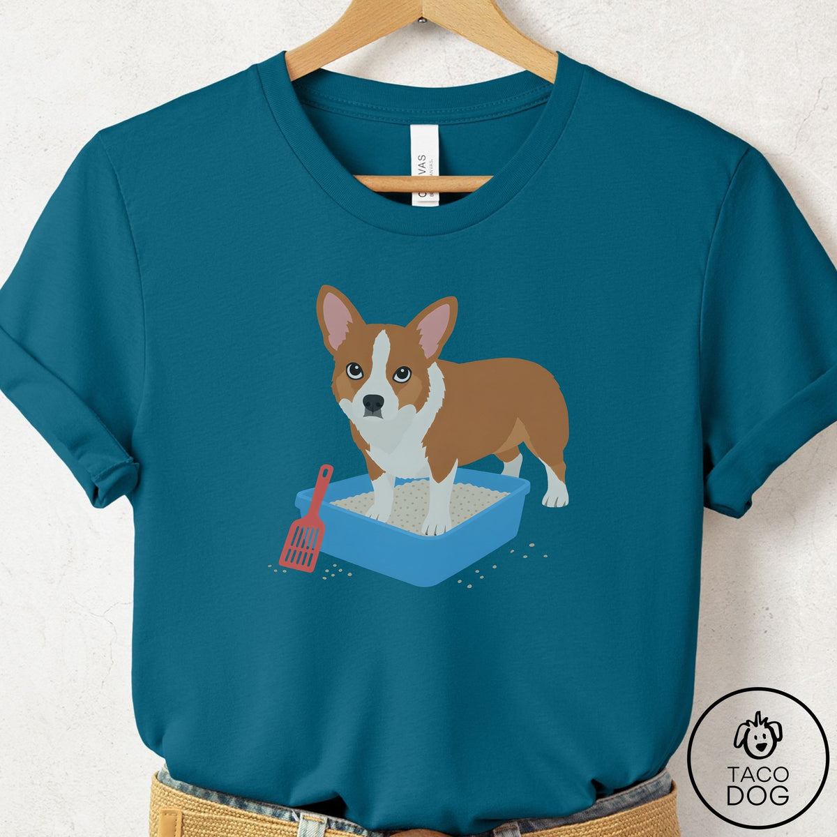 Corgi Litter Box T-Shirt Deep Teal Taco-Dog