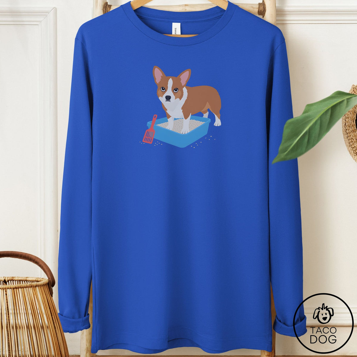 Corgi Litter Box Long Sleeve Tee True Royal Taco-Dog