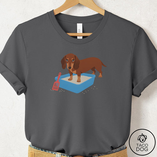 Dachshund Litter Box T-Shirt Asphalt Taco-Dog