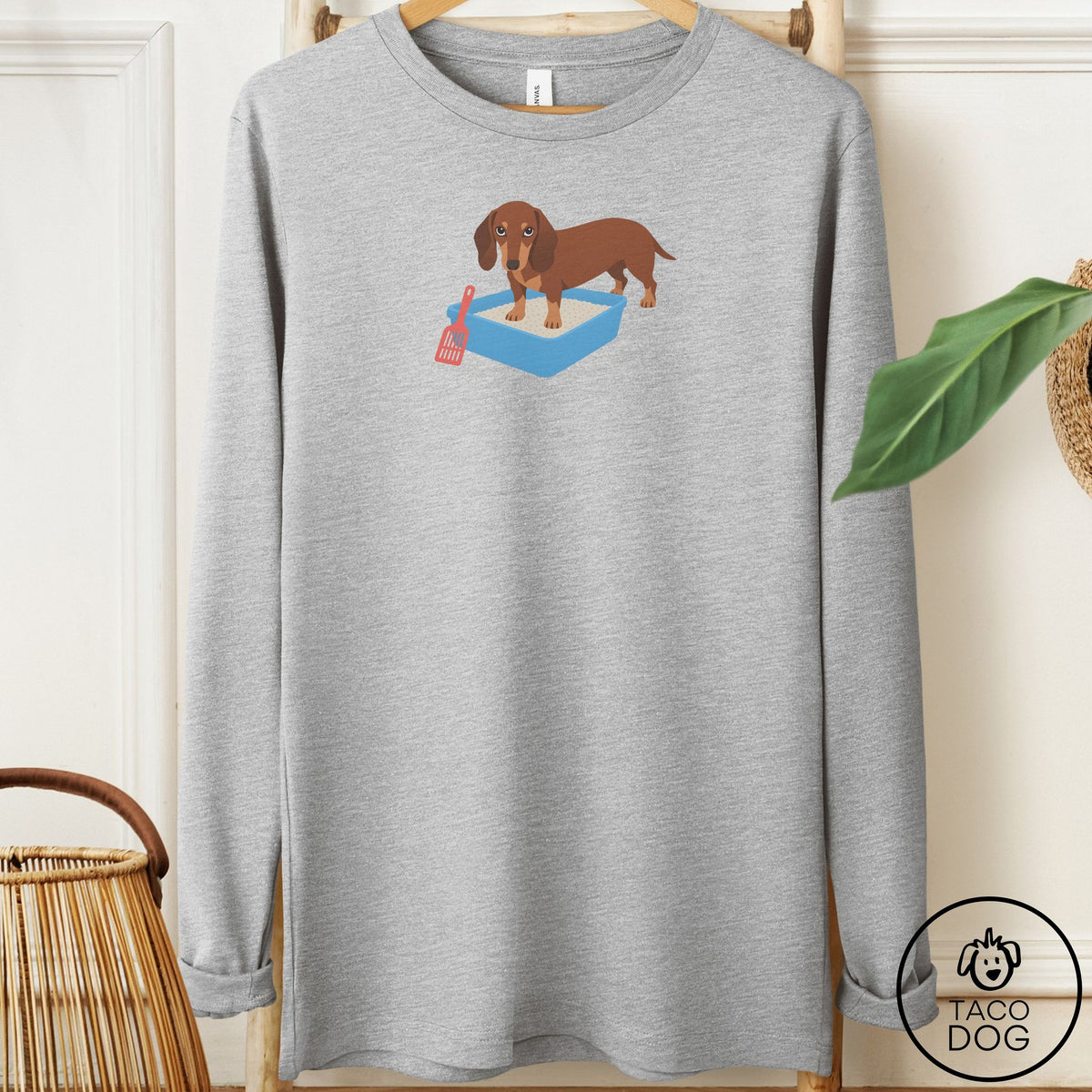 Dachshund Litter Box Long Sleeve Tee Athletic Heather Taco-Dog