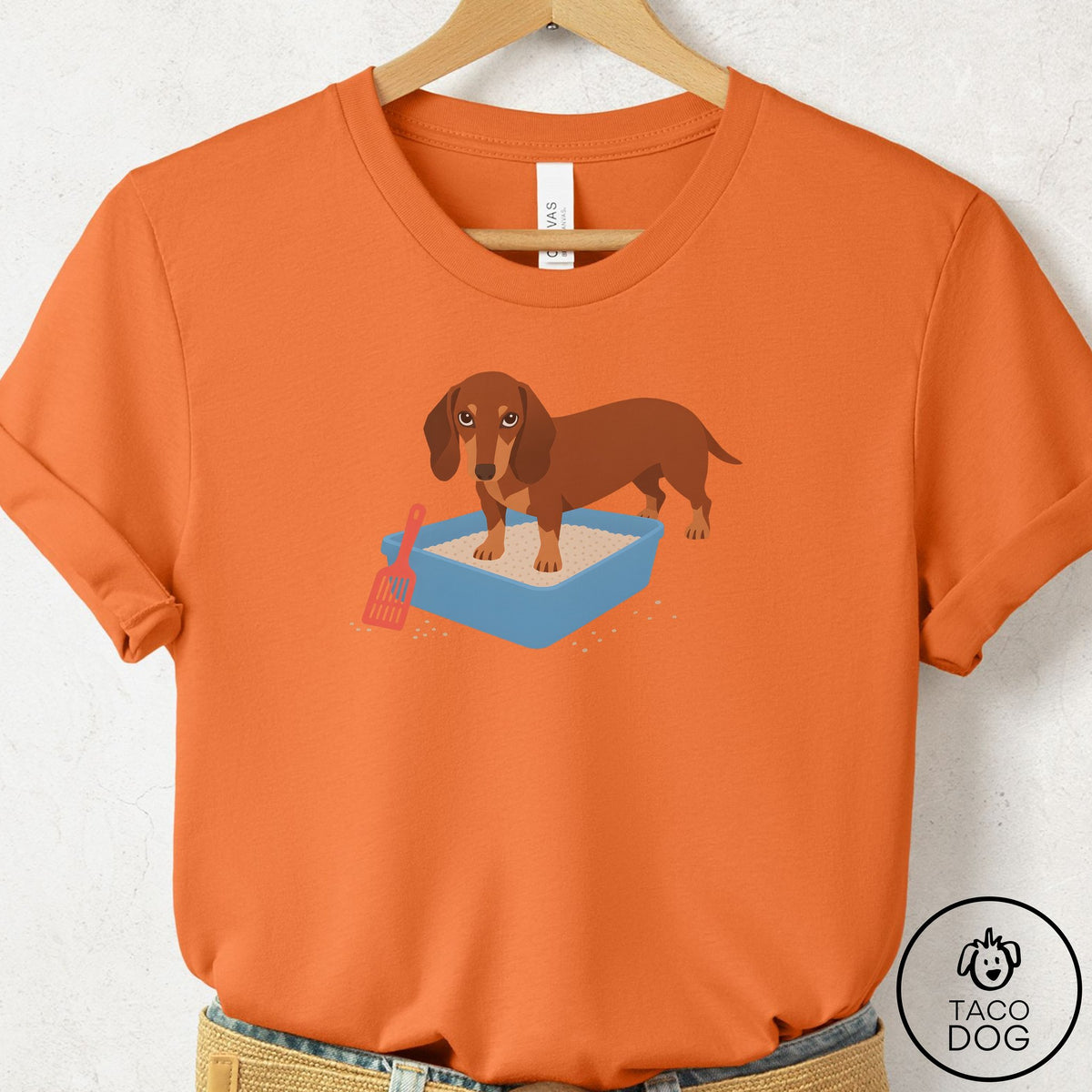 Dachshund Litter Box T-Shirt Burnt Orange Taco-Dog