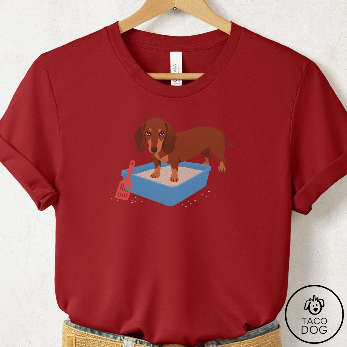 Dachshund Litter Box T-Shirt Canvas Red Taco-Dog