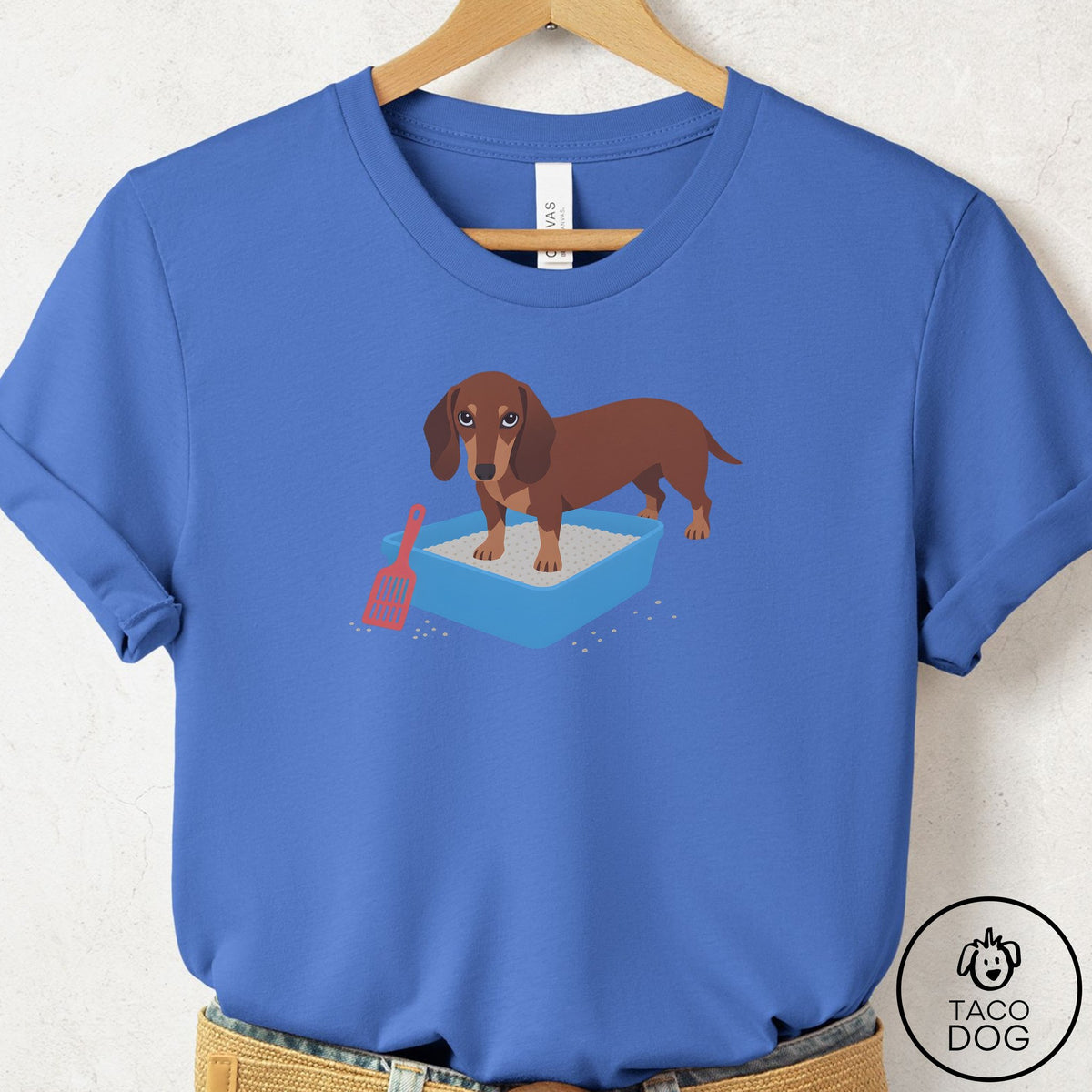 Dachshund Litter Box T-Shirt Columbia Blue Taco-Dog