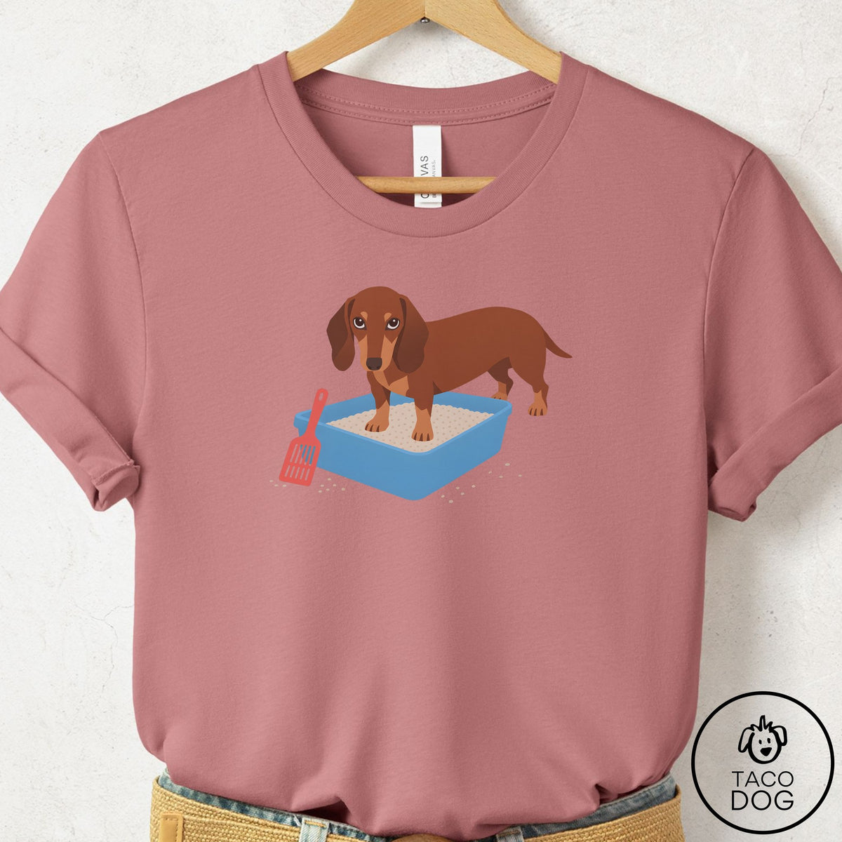 Dachshund Litter Box T-Shirt Mauve Taco-Dog
