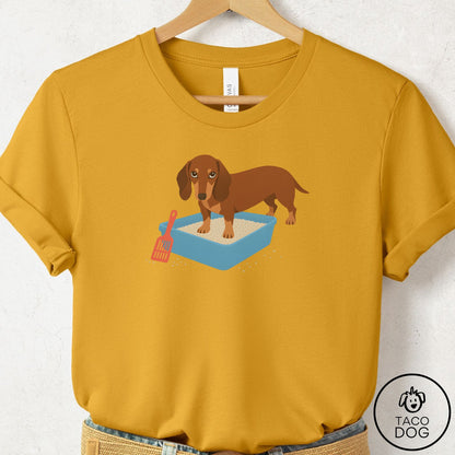 Dachshund Litter Box T-Shirt Mustard Taco-Dog