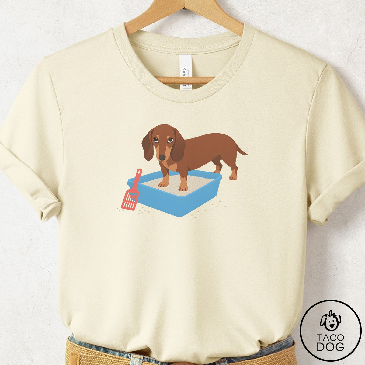 Dachshund Litter Box T-Shirt Natural Taco-Dog