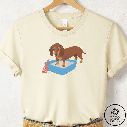 Dachshund Litter Box T-Shirt Natural Taco-Dog