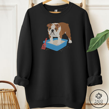 English Bulldog Litter Box Sweatshirt Black Taco-Dog