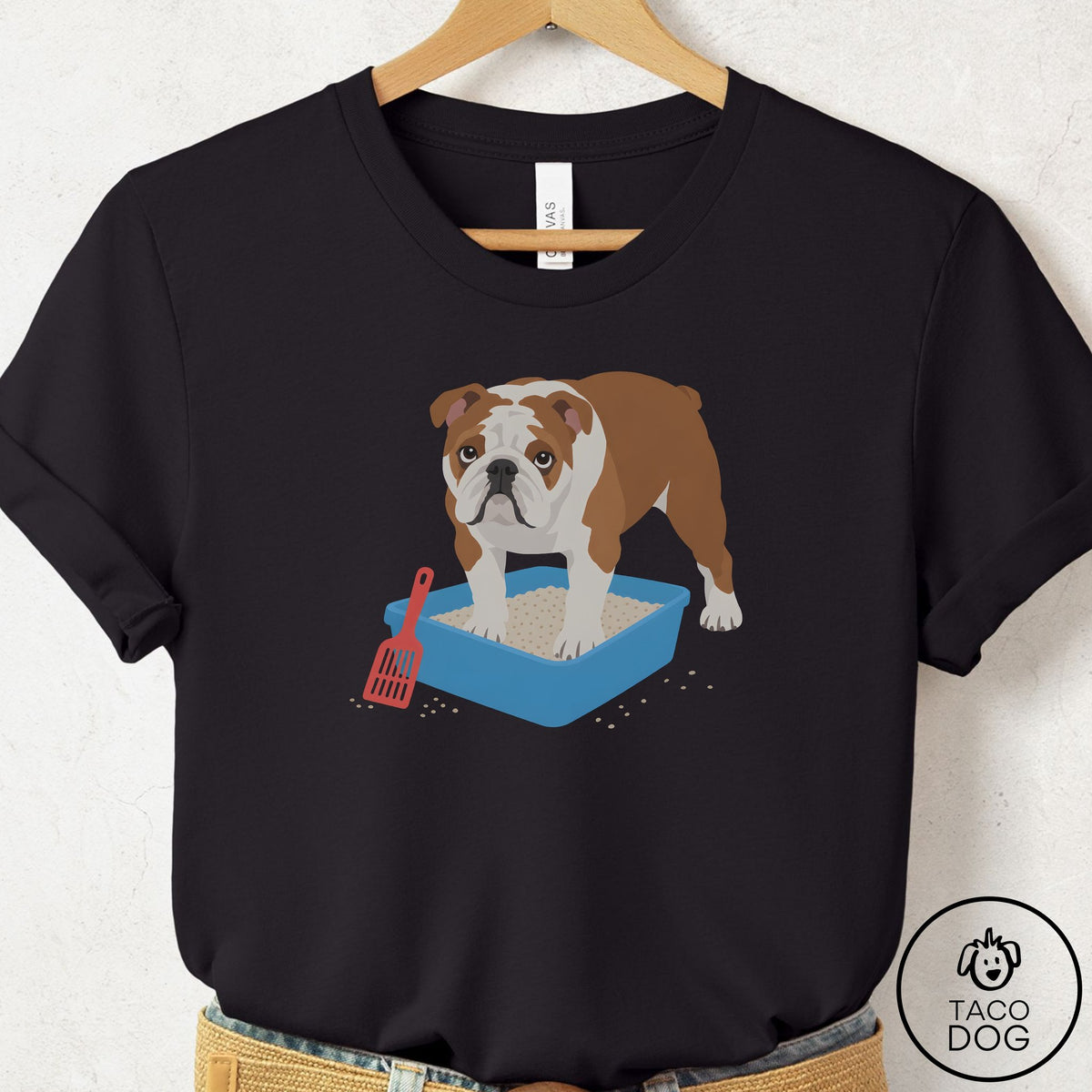 English Bulldog Litter Box T-Shirt Black Taco-Dog