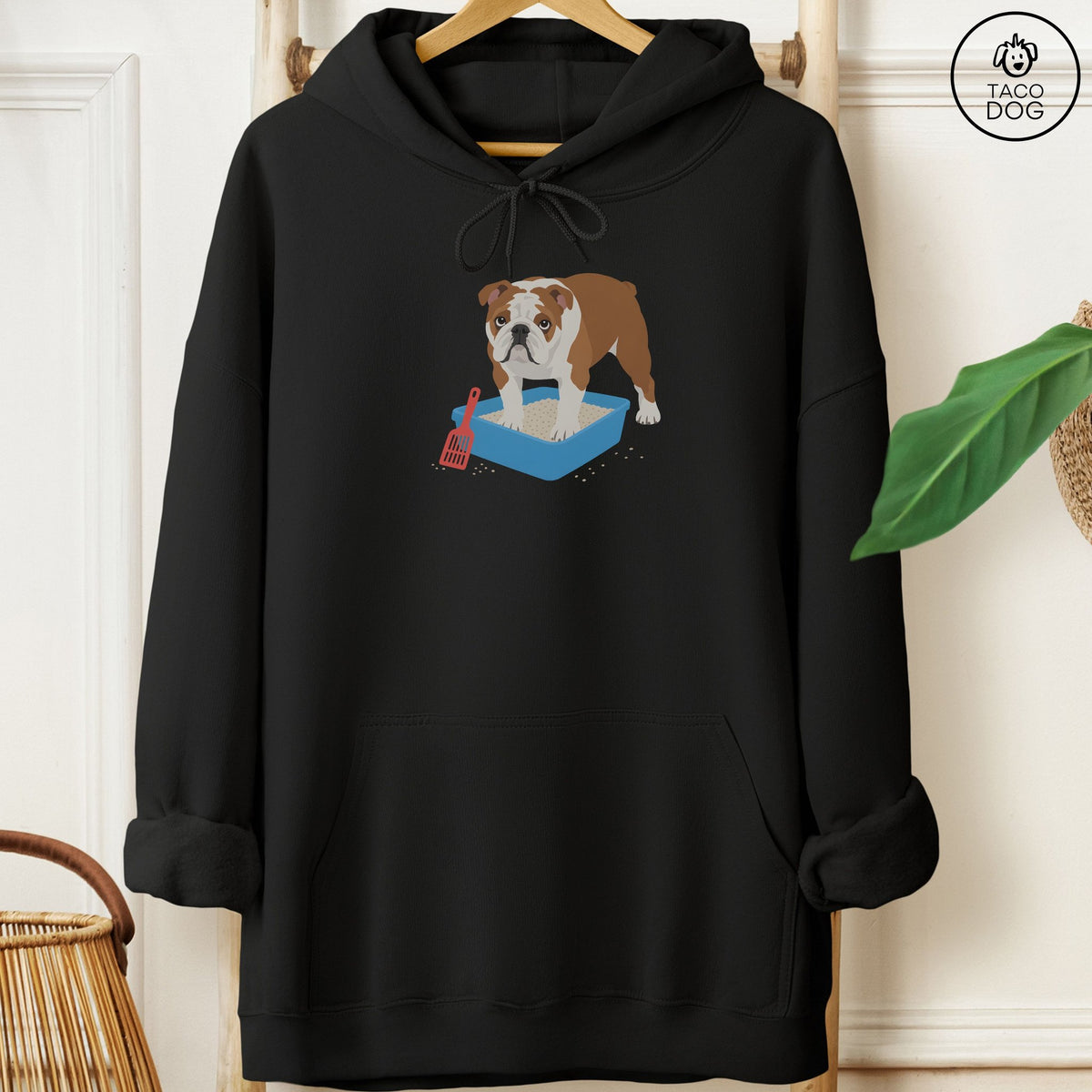 English Bulldog Litter Box Hoodie Black Taco-Dog