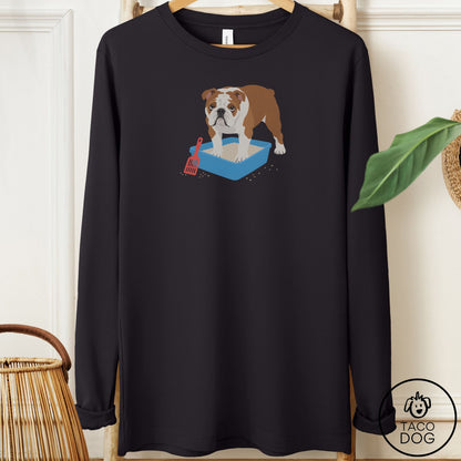 English Bulldog Litter Box Long Sleeve Tee Black Taco-Dog