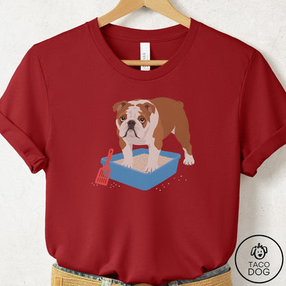 English Bulldog Litter Box T-Shirt Canvas Red Taco-Dog