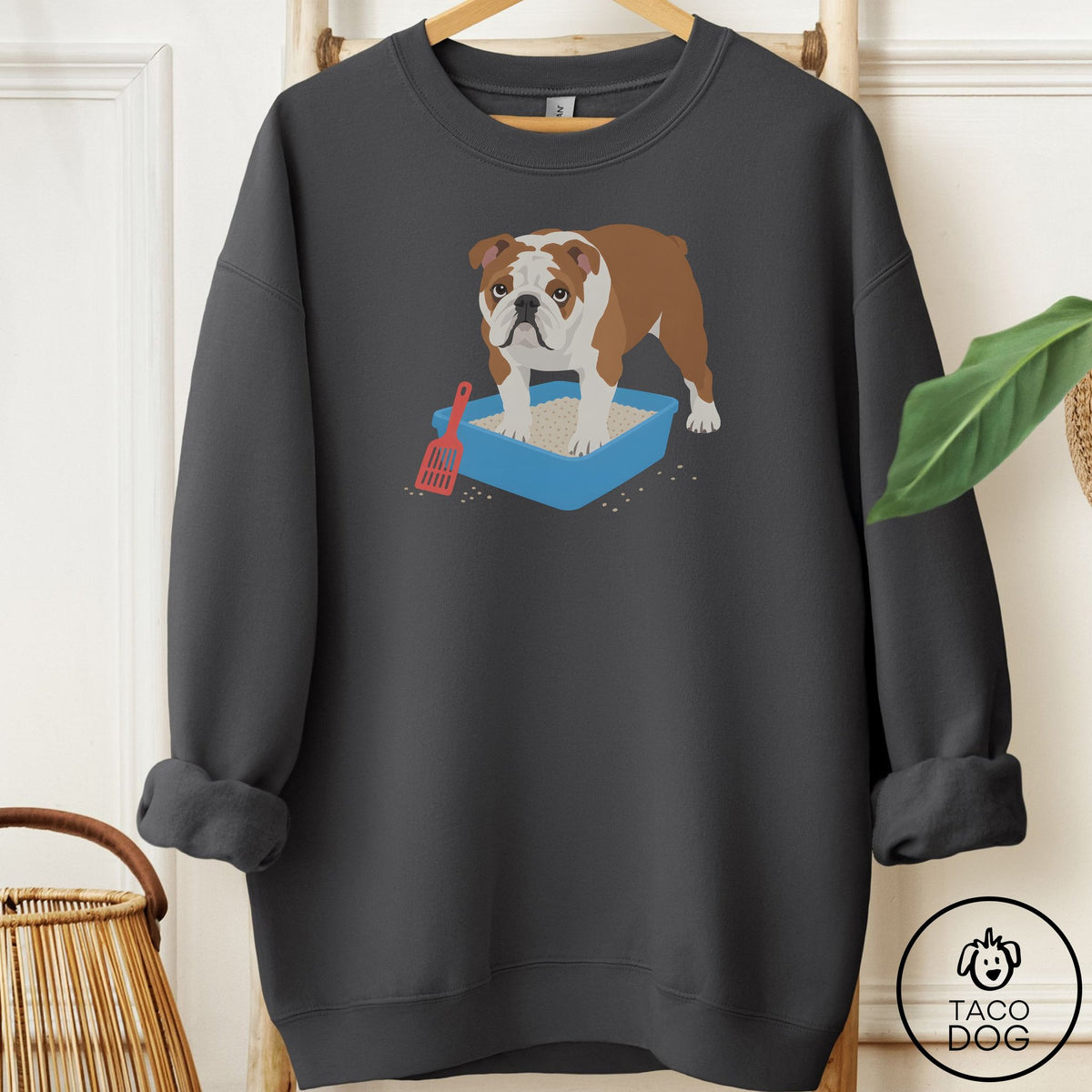 English Bulldog Litter Box Sweatshirt Charcoal Taco-Dog