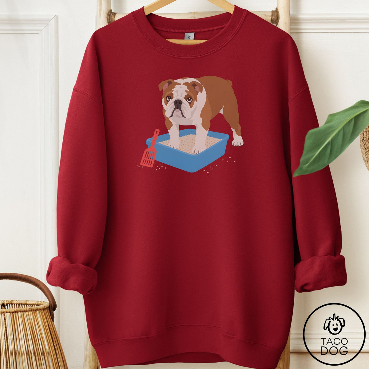 English Bulldog Litter Box Sweatshirt Garnet Taco-Dog