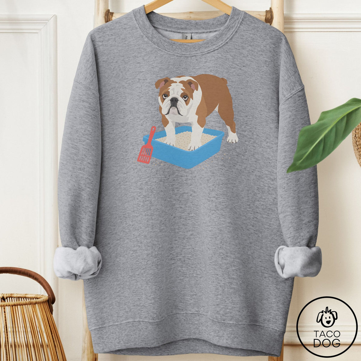 English Bulldog Litter Box Sweatshirt Graphite Heather Taco-Dog
