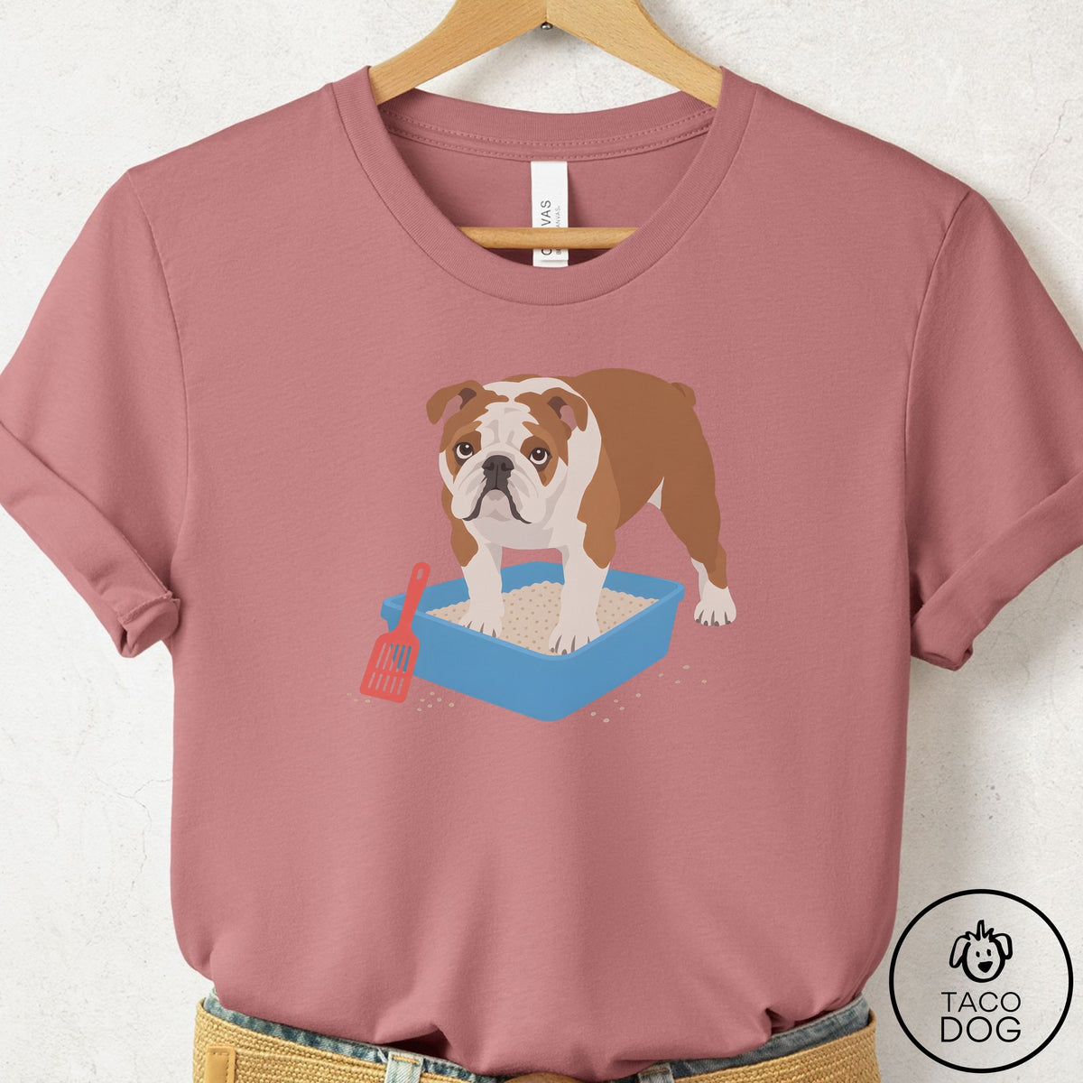 English Bulldog Litter Box T-Shirt Mauve Taco-Dog