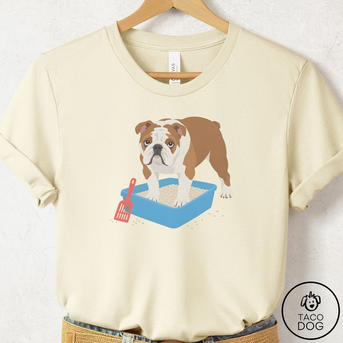 English Bulldog Litter Box T-Shirt Natural Taco-Dog