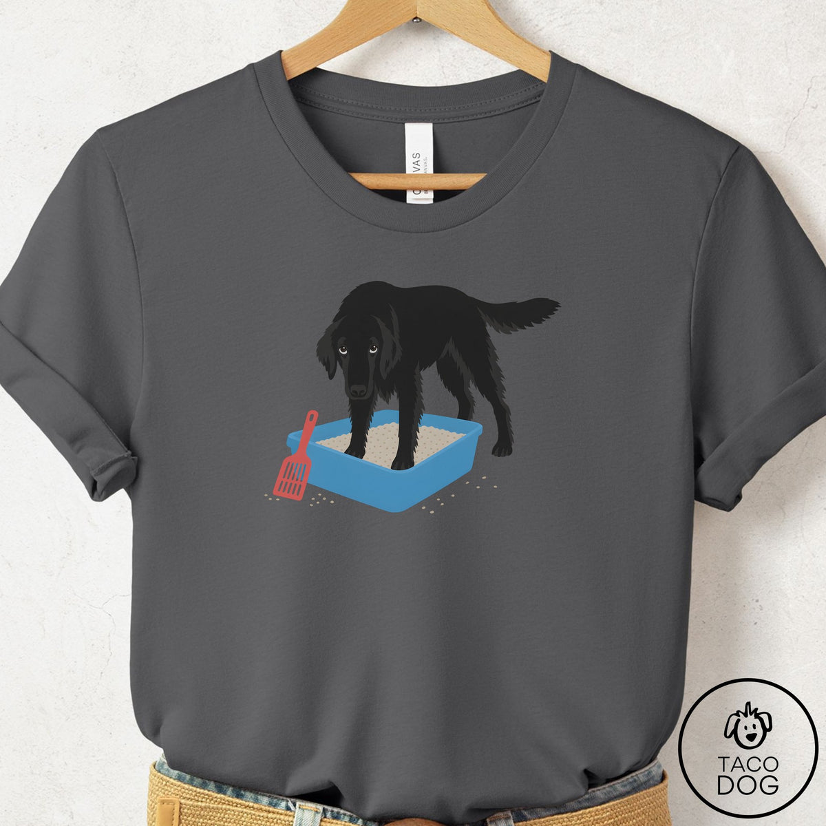 Flat-Coated Retriever Litter Box T-Shirt Asphalt Taco-Dog