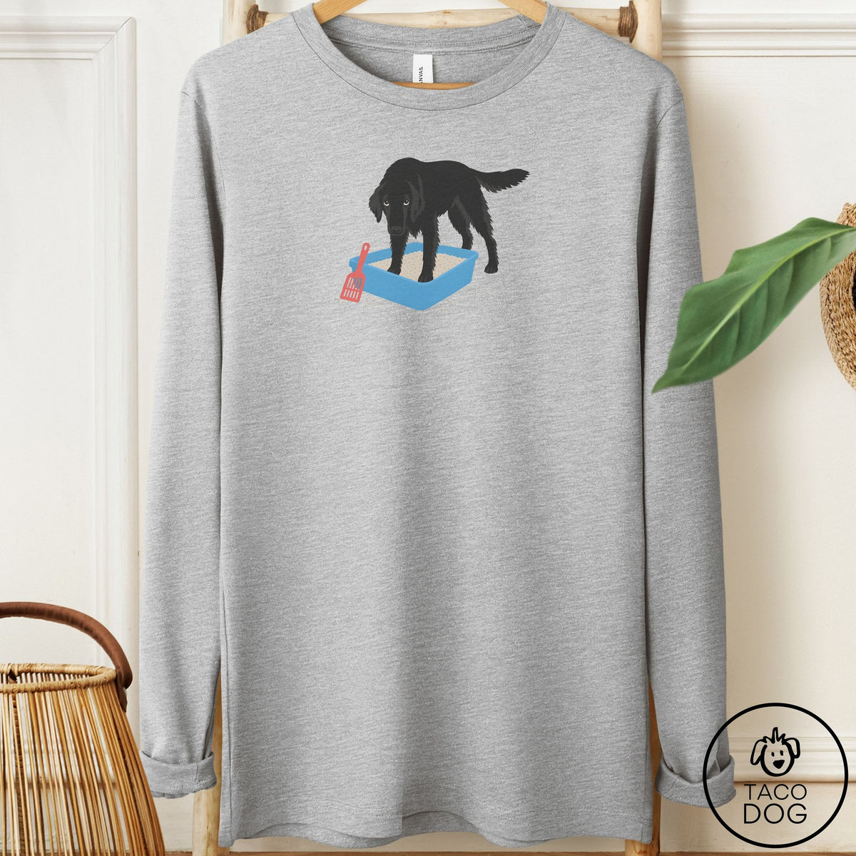 Flat-Coated Retriever Litter Box Long Sleeve Tee Athletic Heather Taco-Dog