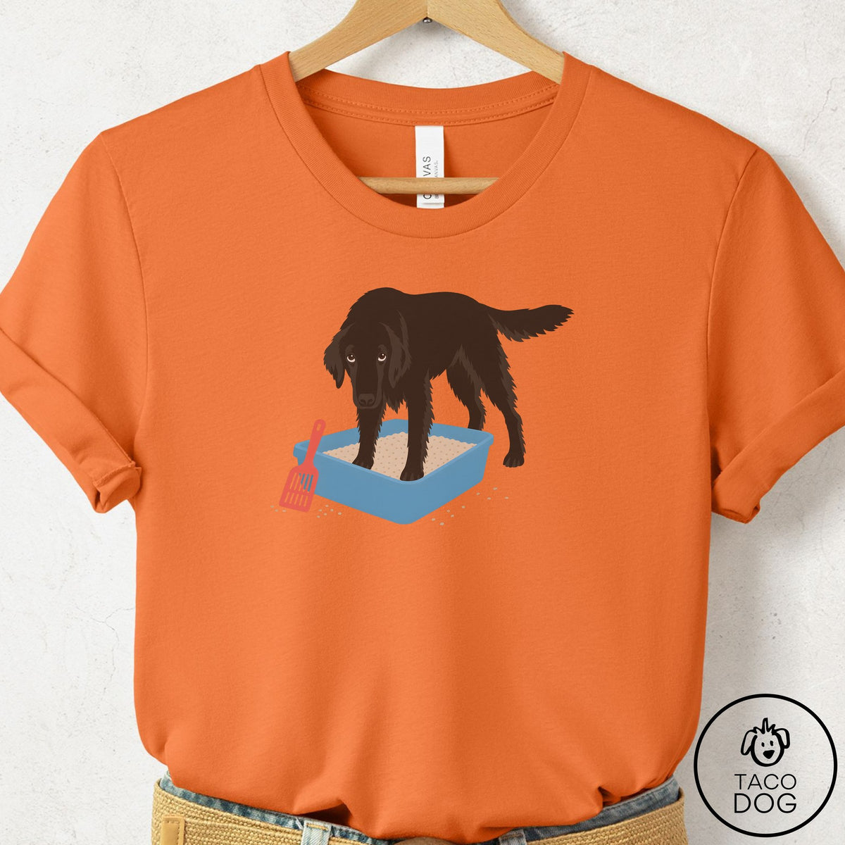 Flat-Coated Retriever Litter Box T-Shirt Burnt Orange Taco-Dog