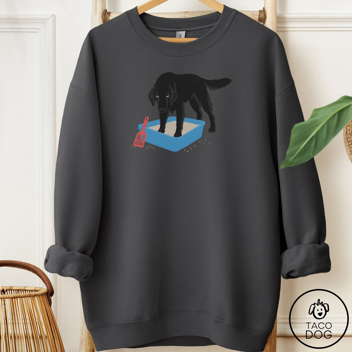 Flat-Coated Retriever Litter Box Sweatshirt Charcoal Taco-Dog