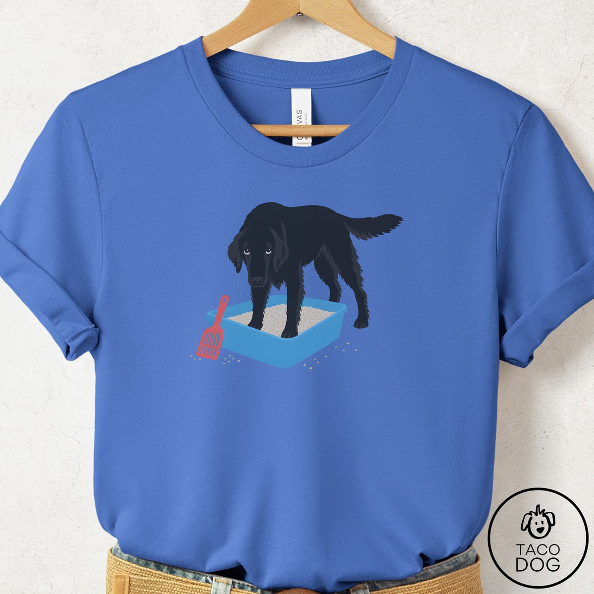 Flat-Coated Retriever Litter Box T-Shirt Columbia Blue Taco-Dog