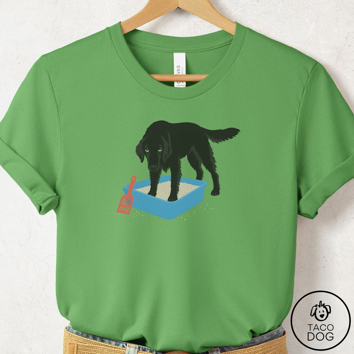 Flat-Coated Retriever Litter Box T-Shirt Leaf Taco-Dog