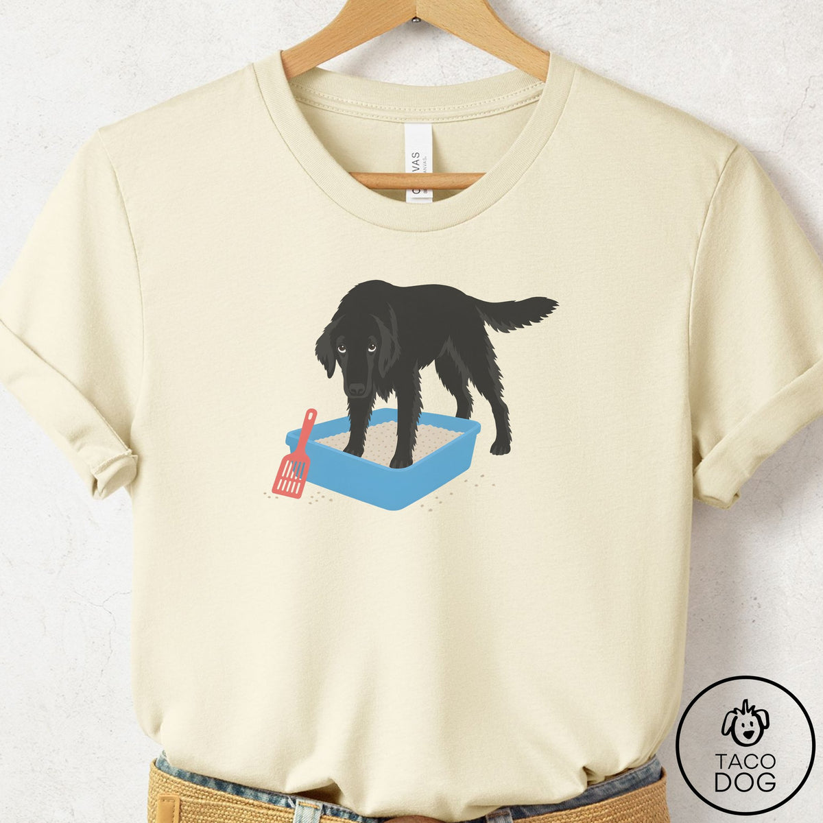 Flat-Coated Retriever Litter Box T-Shirt Natural Taco-Dog