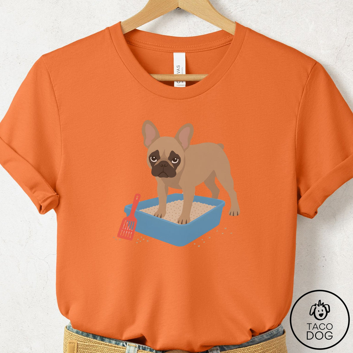 French Bulldog Frenchie Litter Box T-Shirt Burnt Orange Taco-Dog