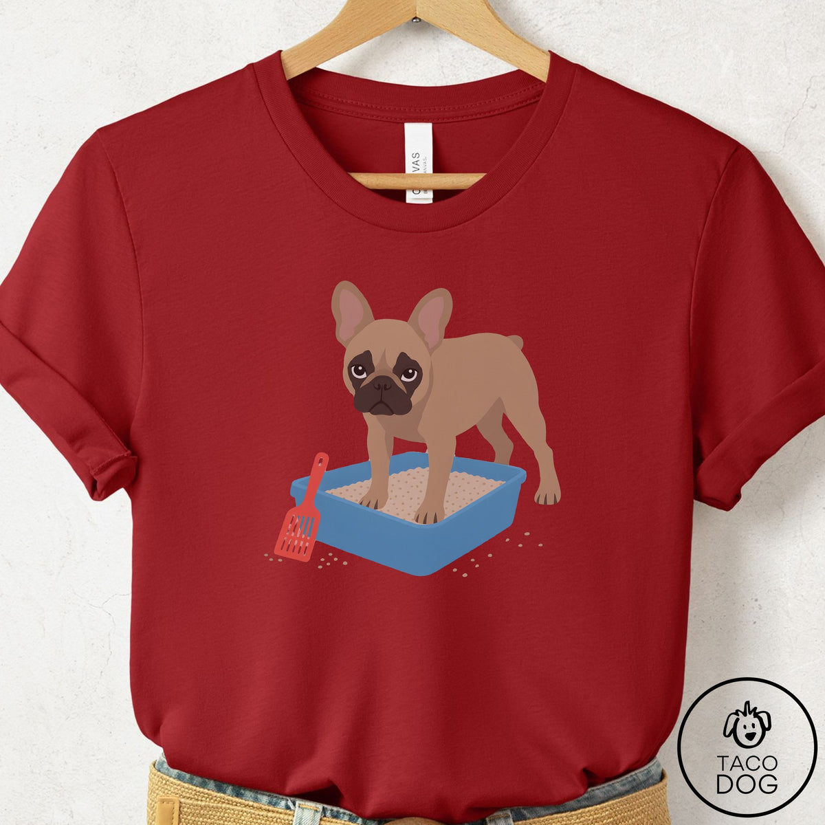 French Bulldog Frenchie Litter Box T-Shirt Canvas Red Taco-Dog