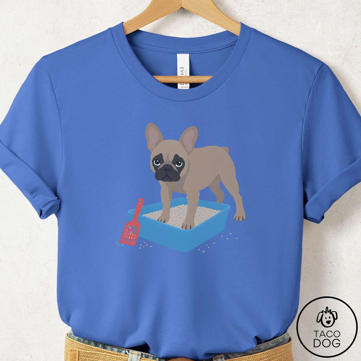 French Bulldog Frenchie Litter Box T-Shirt Columbia Blue Taco-Dog