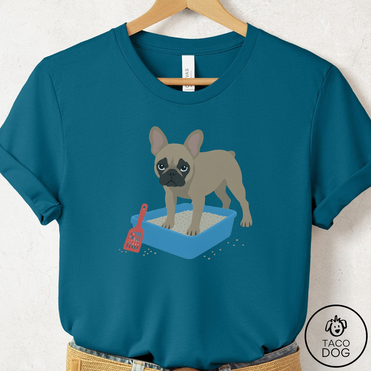 French Bulldog Frenchie Litter Box T-Shirt Deep Teal Taco-Dog