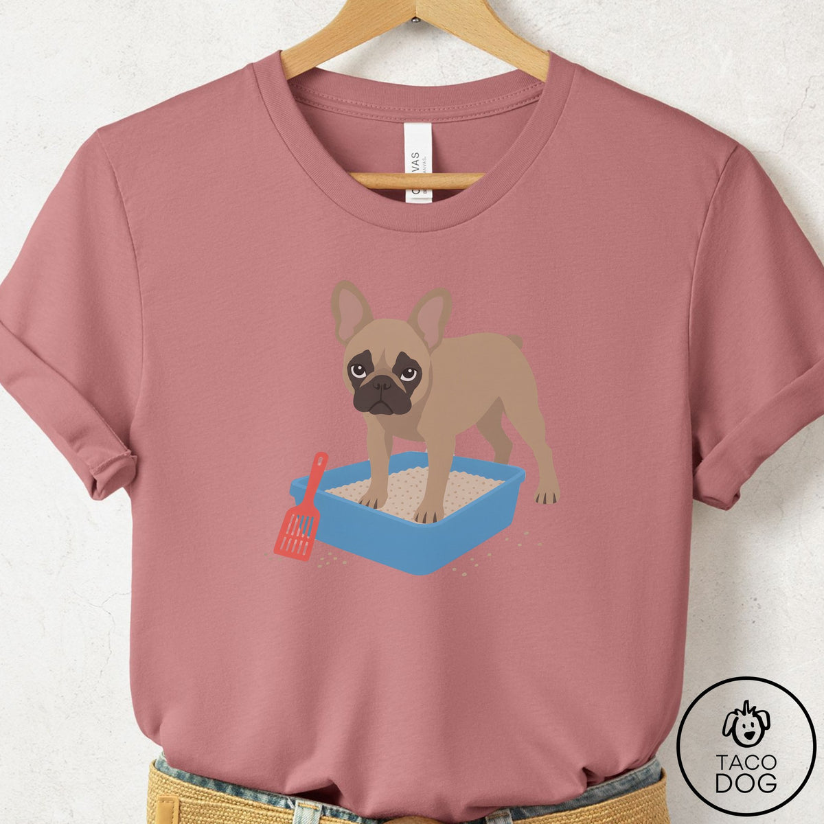 French Bulldog Frenchie Litter Box T-Shirt Mauve Taco-Dog