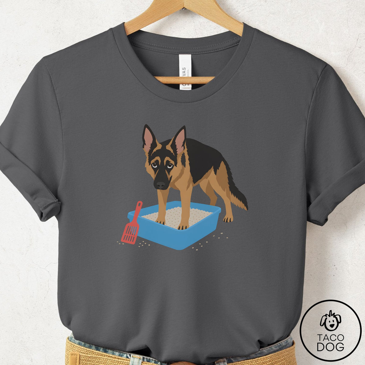 German Shepherd Litter Box T-Shirt Asphalt Taco-Dog